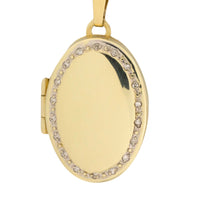 Gold photo locket with diamonds-Pendants-The Antique Ring Shop