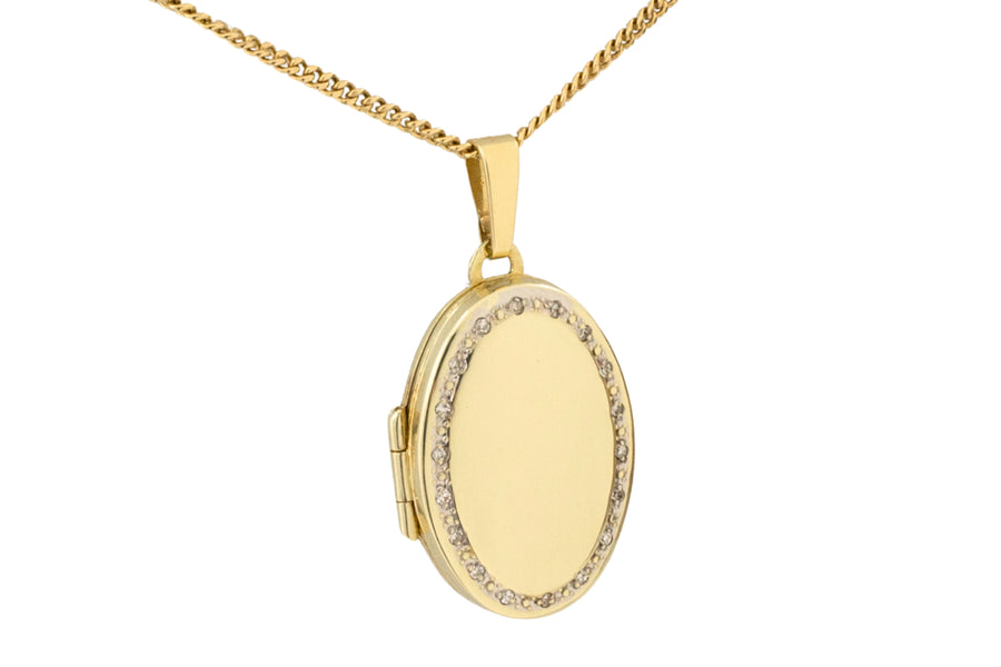 Gold photo locket with diamonds-Pendants-The Antique Ring Shop