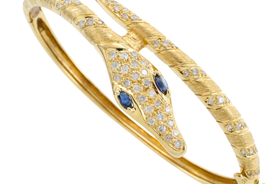 18 carat snake bracelet with diamonds and sapphires-Bracelets-The Antique Ring Shop