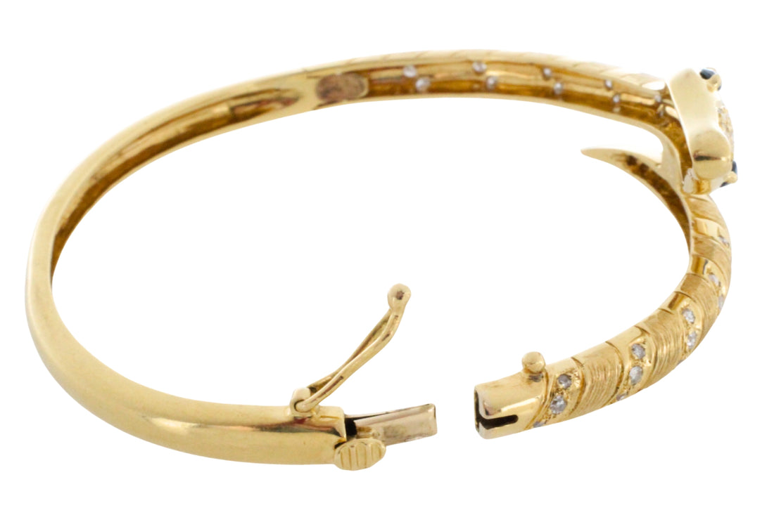 18 carat snake bracelet with diamonds and sapphires-Bracelets-The Antique Ring Shop