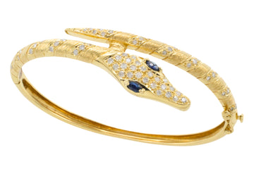 18 carat snake bracelet with diamonds and sapphires-Bracelets-The Antique Ring Shop