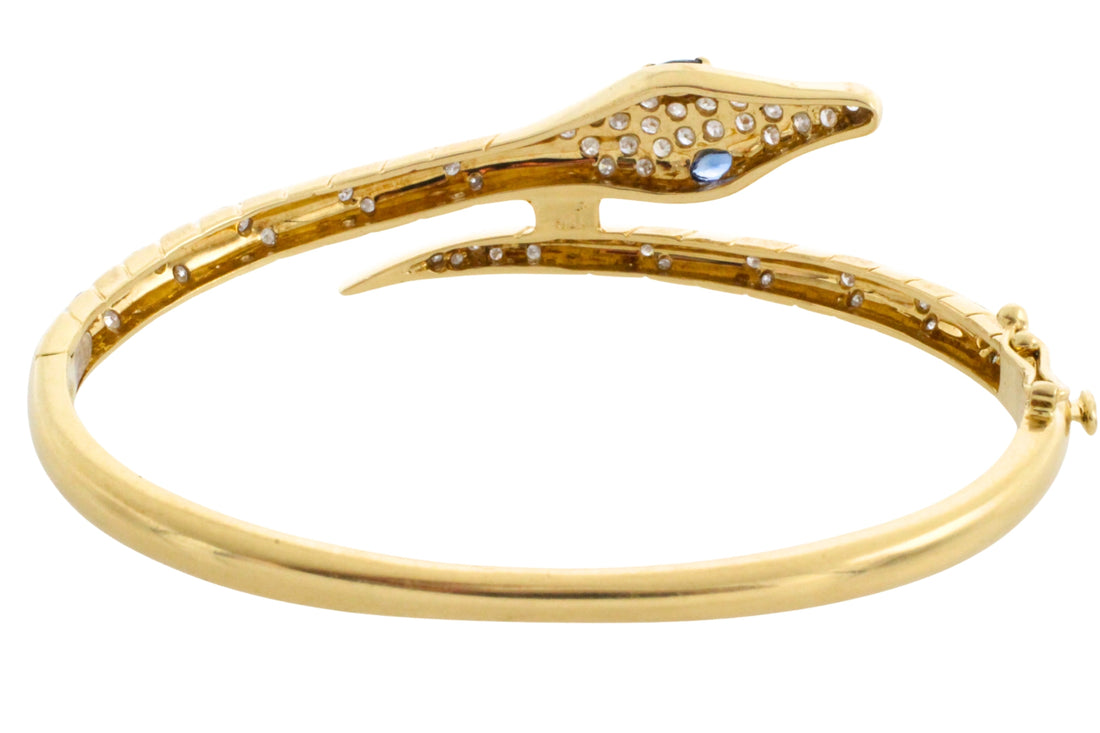 18 carat snake bracelet with diamonds and sapphires-Bracelets-The Antique Ring Shop