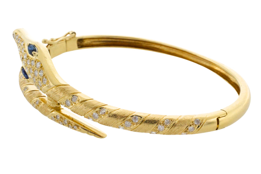 18 carat snake bracelet with diamonds and sapphires-Bracelets-The Antique Ring Shop