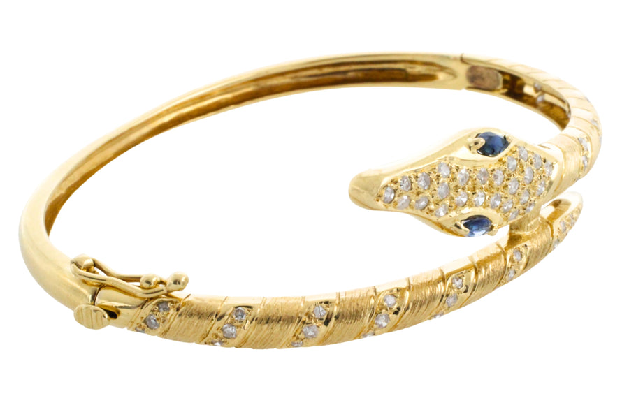 18 carat snake bracelet with diamonds and sapphires-Bracelets-The Antique Ring Shop
