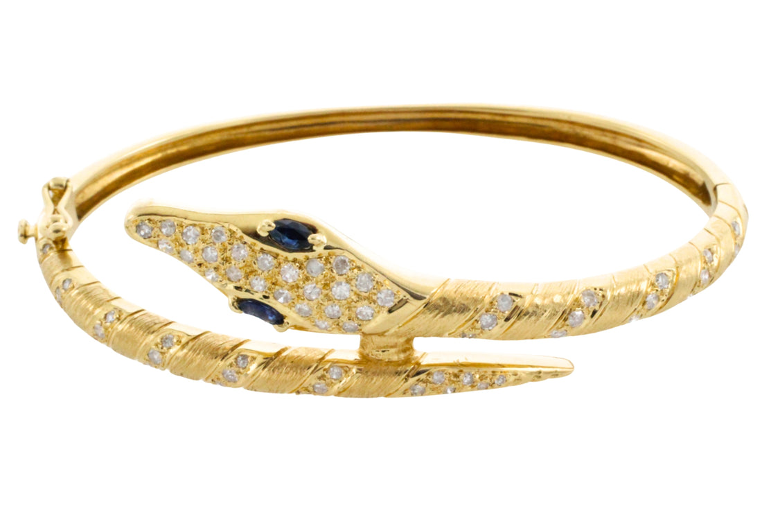 18 carat snake bracelet with diamonds and sapphires-Bracelets-The Antique Ring Shop