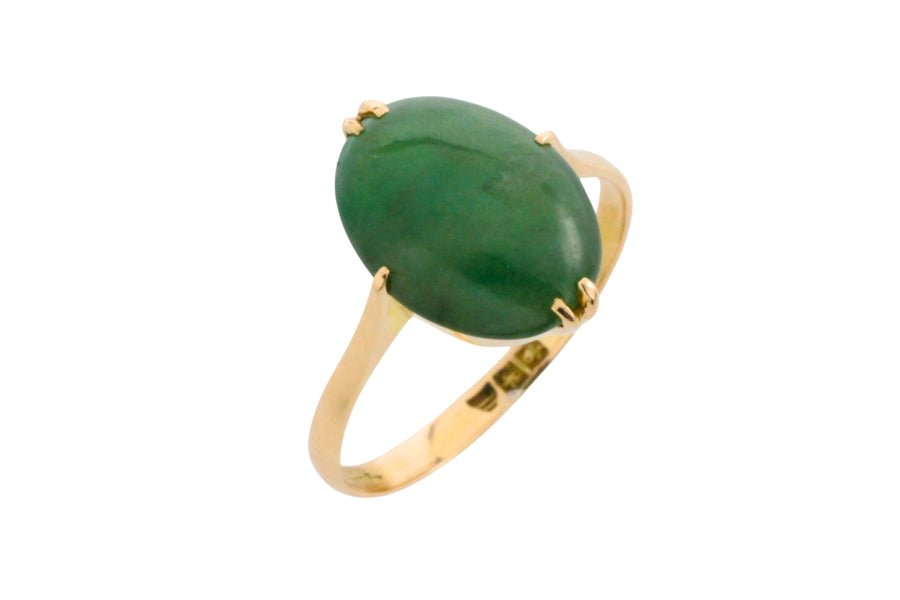 Cabochon jade ring in 14 carat gold-Vintage Rings-The Antique Ring Shop