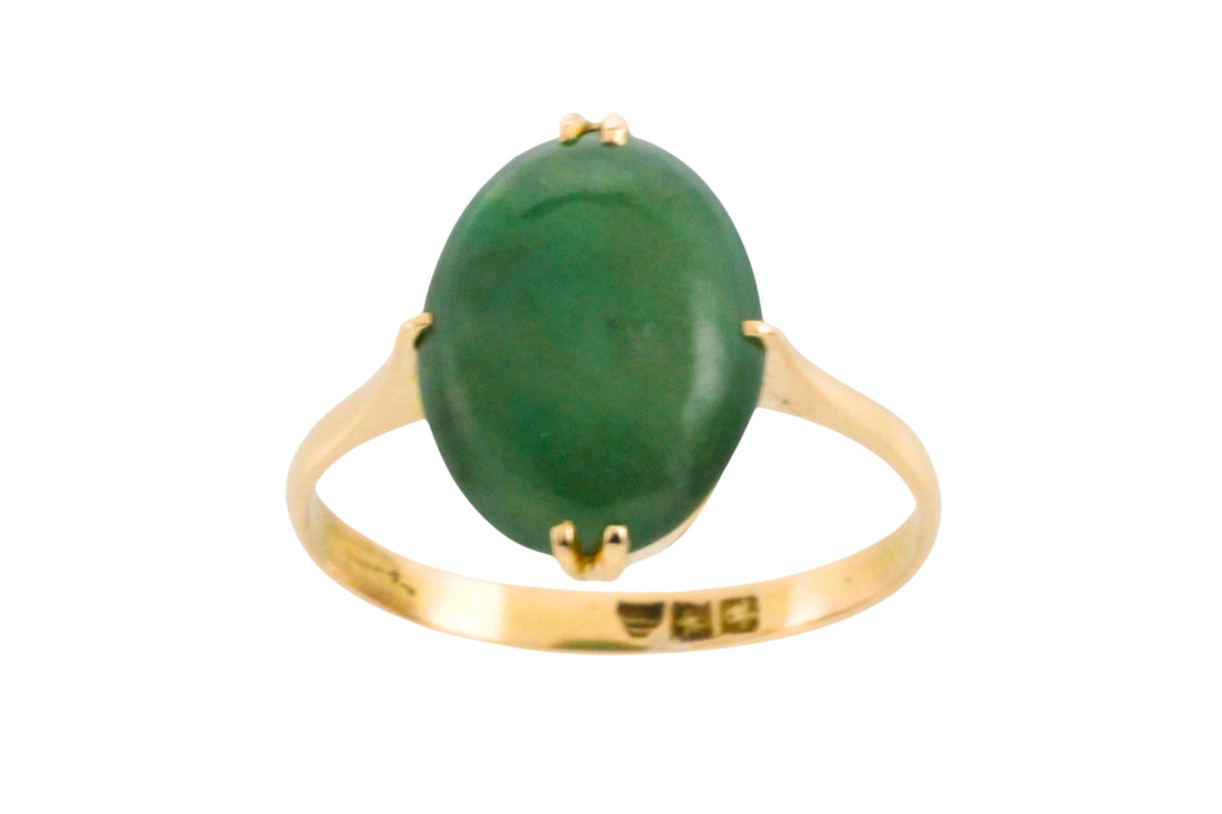 Cabochon jade ring in 14 carat gold-Vintage Rings-The Antique Ring Shop