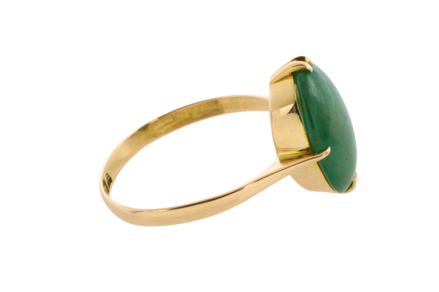 Cabochon jade ring in 14 carat gold-Vintage Rings-The Antique Ring Shop