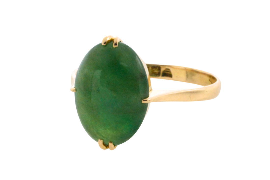 Cabochon jade ring in 14 carat gold-Vintage Rings-The Antique Ring Shop