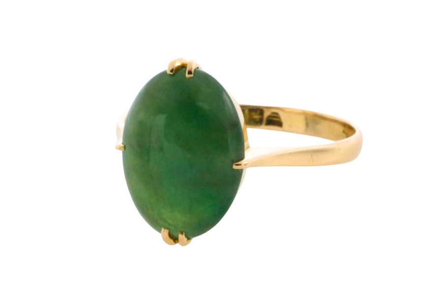 Cabochon jade ring in 14 carat gold-Vintage Rings-The Antique Ring Shop