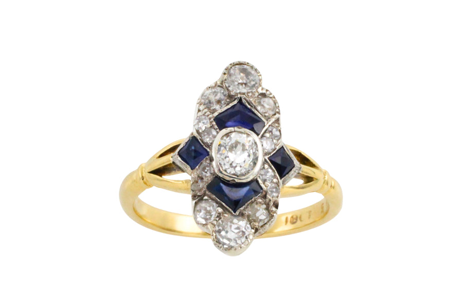 Edwardian sapphire and diamond navette ring-Antique rings-The Antique Ring Shop