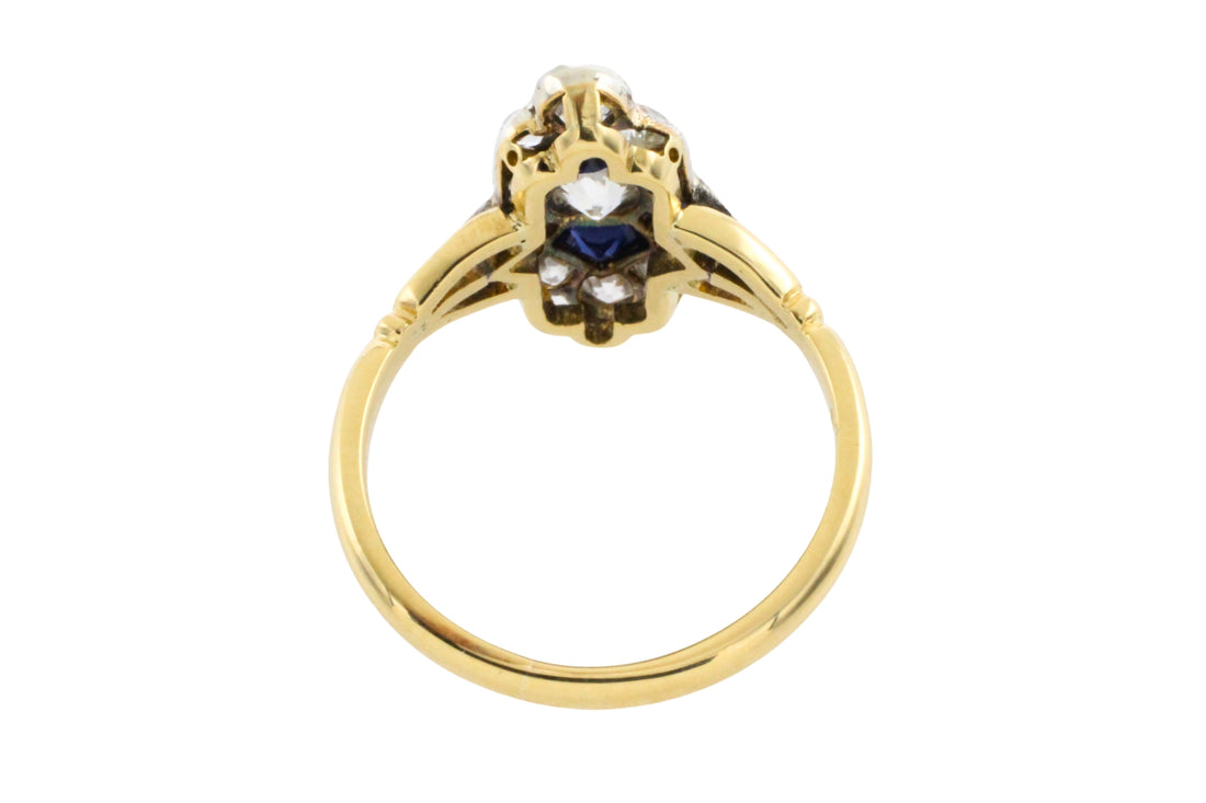 Edwardian sapphire and diamond navette ring-Antique rings-The Antique Ring Shop