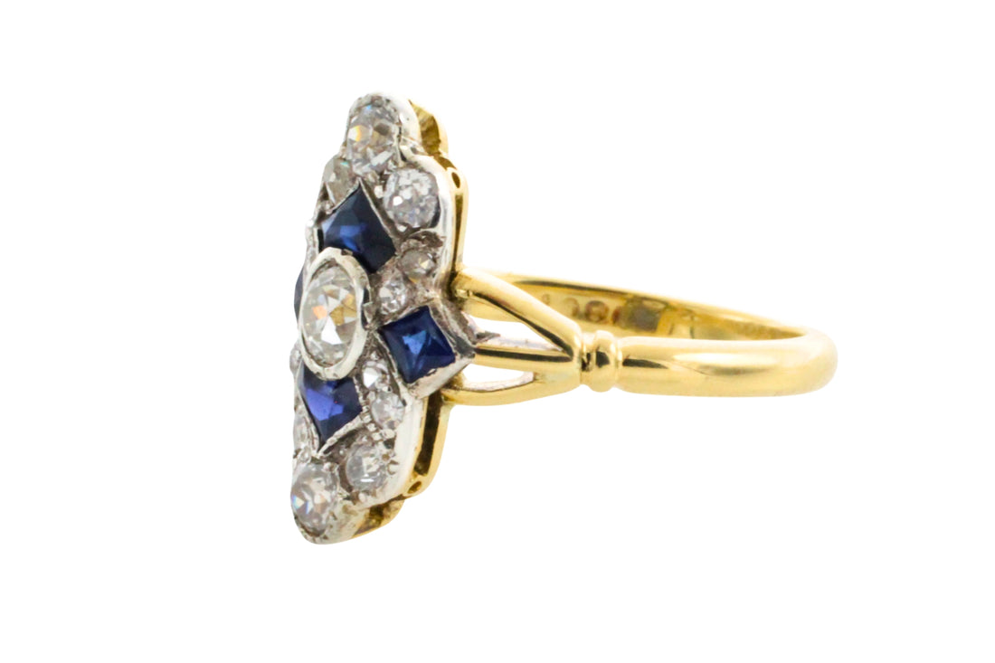 Edwardian sapphire and diamond navette ring-Antique rings-The Antique Ring Shop