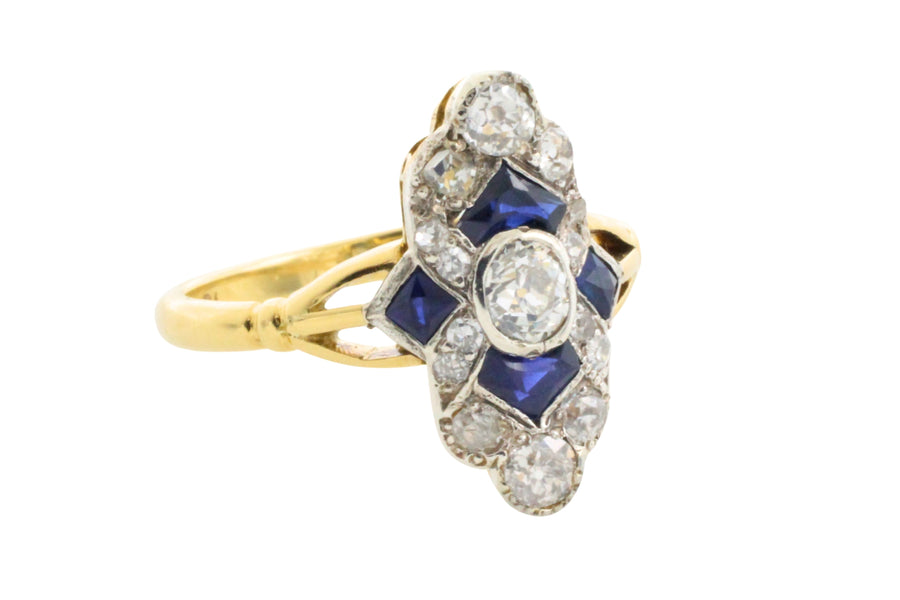 Edwardian sapphire and diamond navette ring-Antique rings-The Antique Ring Shop