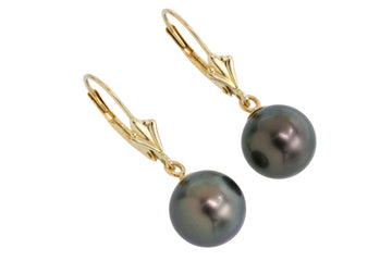 Grey pearl earrings in 14 carat gold-Earrings-The Antique Ring Shop