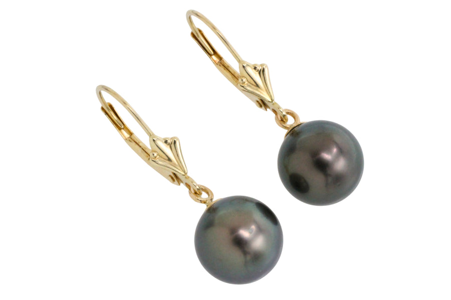 Grey pearl earrings in 14 carat gold-Earrings-The Antique Ring Shop