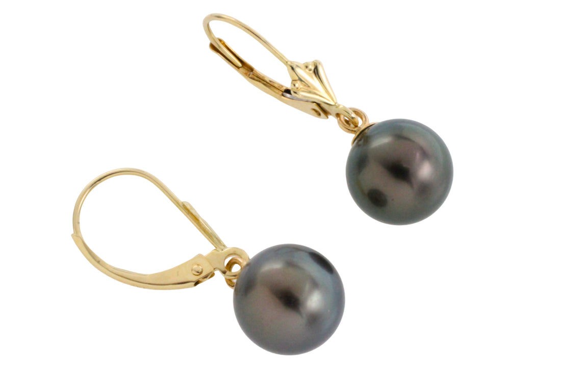 Grey pearl earrings in 14 carat gold-Earrings-The Antique Ring Shop