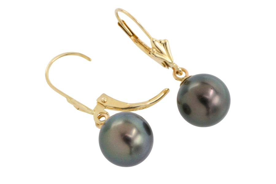 Grey pearl earrings in 14 carat gold-Earrings-The Antique Ring Shop