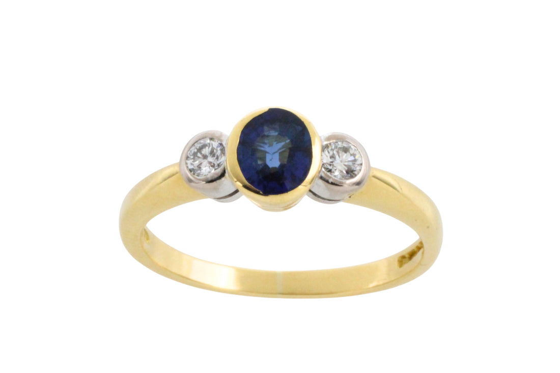Sapphire and diamond three stone ring-engagement rings-The Antique Ring Shop