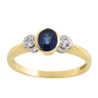 Sapphire and diamond three stone ring-engagement rings-The Antique Ring Shop