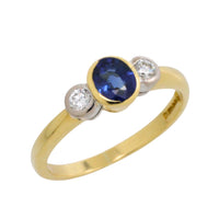 Sapphire and diamond three stone ring-engagement rings-The Antique Ring Shop