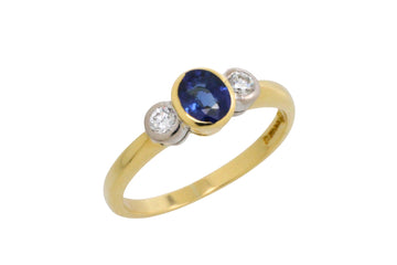 Sapphire and diamond three stone ring-engagement rings-The Antique Ring Shop