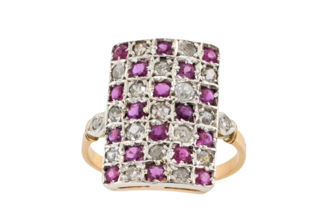 Art Deco ruby and diamond checker board ring-Antique rings-The Antique Ring Shop