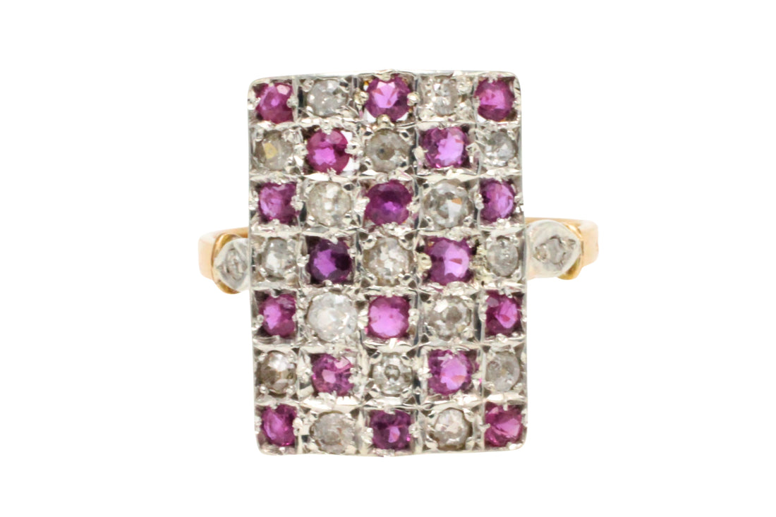 Art Deco ruby and diamond checker board ring-Antique rings-The Antique Ring Shop