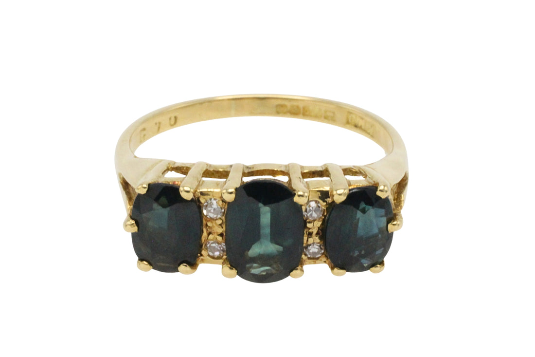 Peacock sapphire and diamond ring in 18 carat gold-The Antique Ring Shop