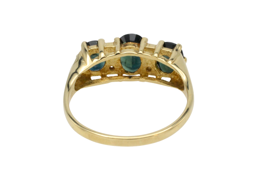 Peacock sapphire and diamond ring in 18 carat gold-The Antique Ring Shop