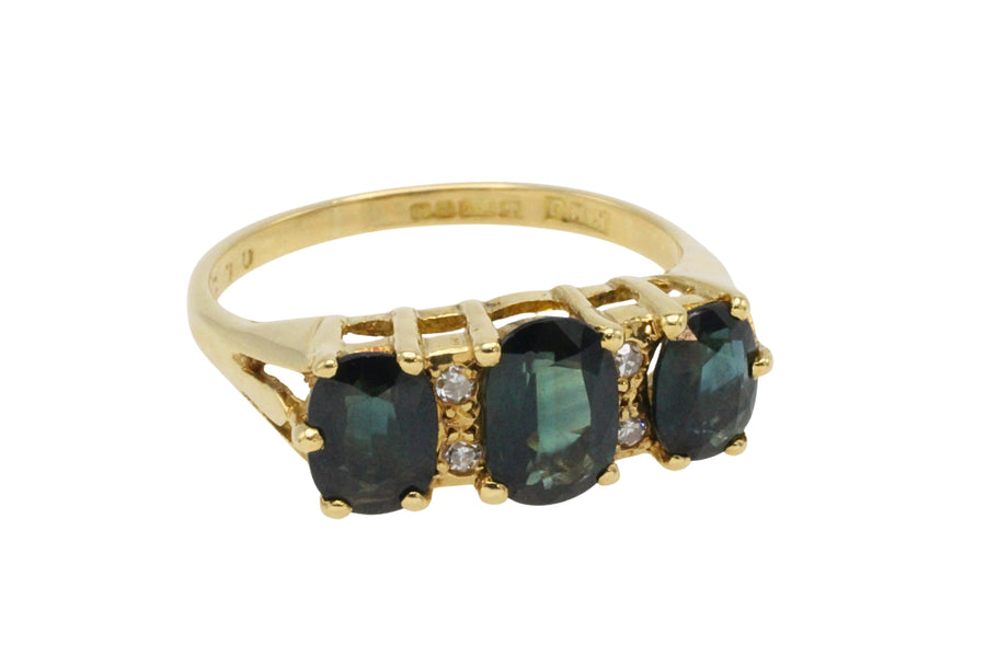 Peacock sapphire and diamond ring in 18 carat gold-The Antique Ring Shop