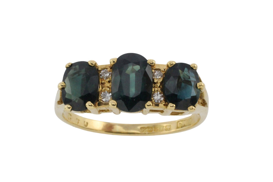 Peacock sapphire and diamond ring in 18 carat gold-The Antique Ring Shop