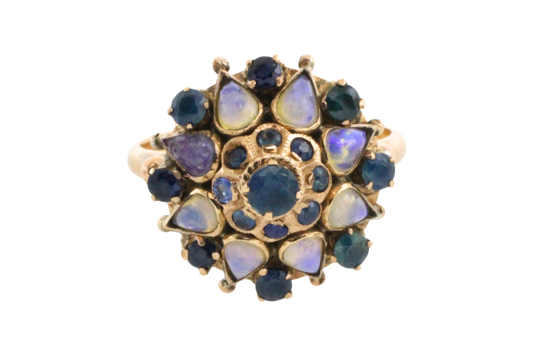 Vintage sapphire and moonstone turban ring-Vintage Rings-The Antique Ring Shop