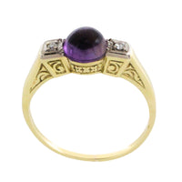 Cabochon amethyst ring with diamonds-Vintage Rings-The Antique Ring Shop