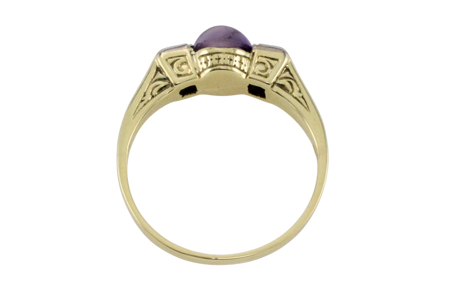 Cabochon amethyst ring with diamonds-Vintage Rings-The Antique Ring Shop