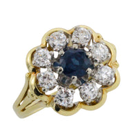 Vintage sapphire and diamond cluster ring-engagement rings-The Antique Ring Shop