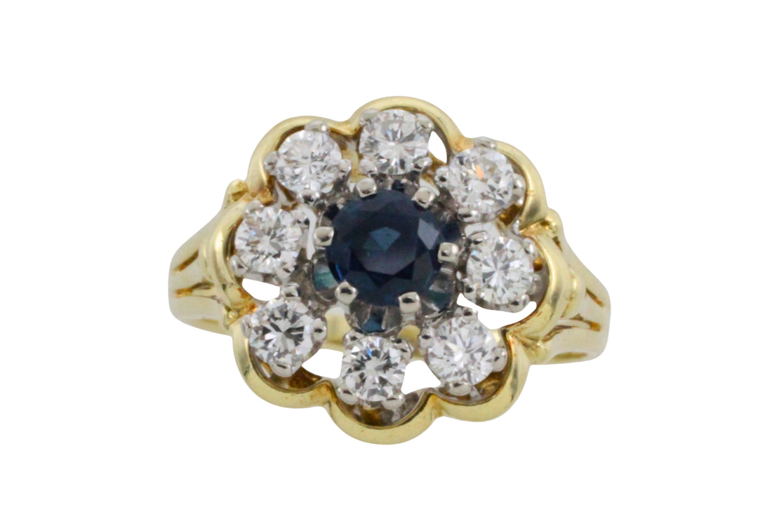 Vintage sapphire and diamond cluster ring-engagement rings-The Antique Ring Shop