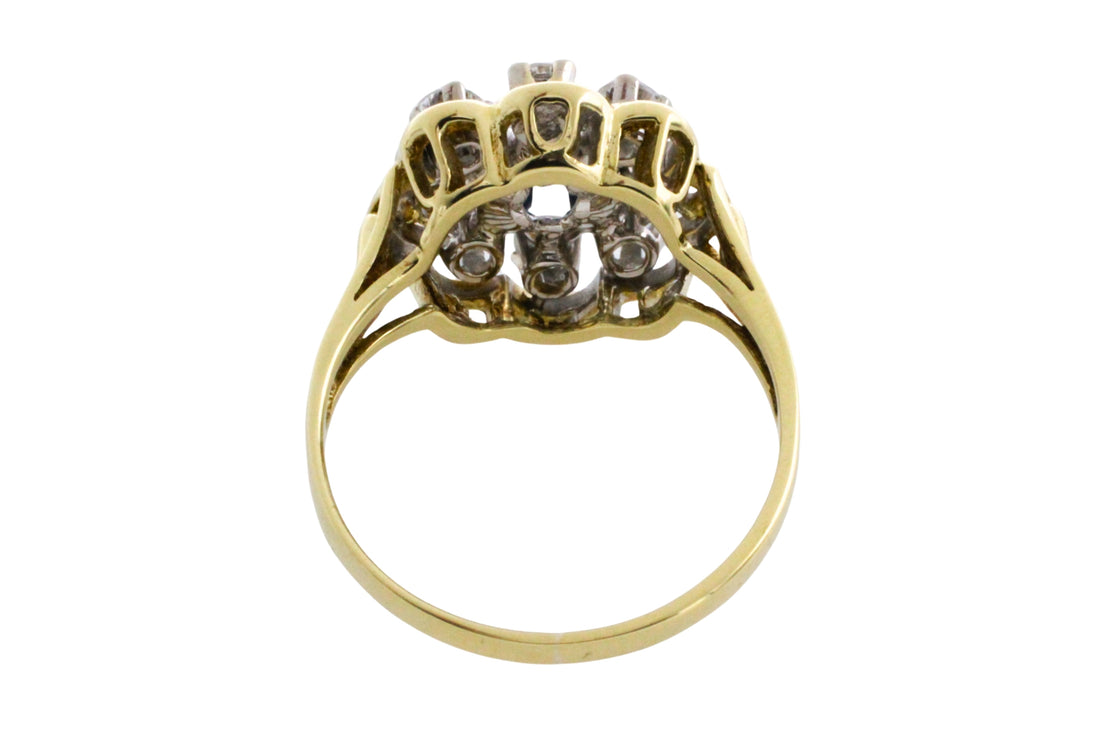 Vintage sapphire and diamond cluster ring-engagement rings-The Antique Ring Shop