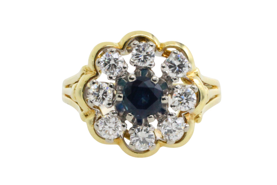 Vintage sapphire and diamond cluster ring-engagement rings-The Antique Ring Shop