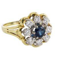 Vintage sapphire and diamond cluster ring-engagement rings-The Antique Ring Shop
