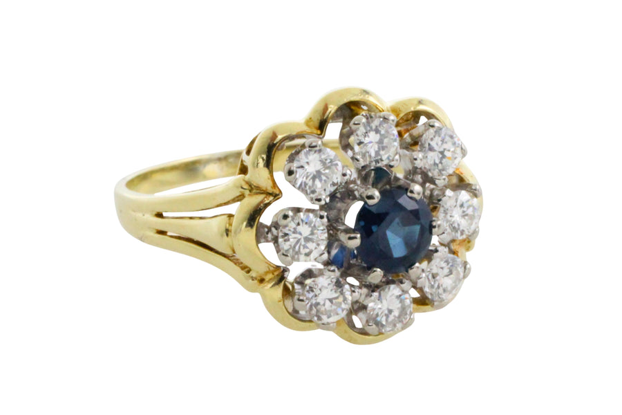 Vintage sapphire and diamond cluster ring-engagement rings-The Antique Ring Shop