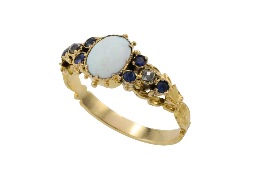 Victorian opal, sapphire and diamond ring-Antique rings-The Antique Ring Shop
