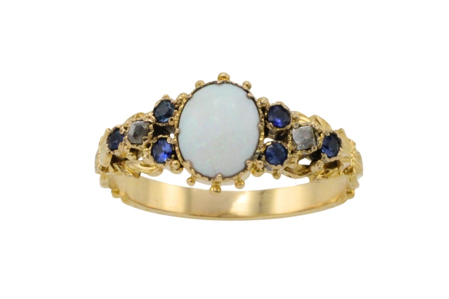 Victorian opal, sapphire and diamond ring-Antique rings-The Antique Ring Shop