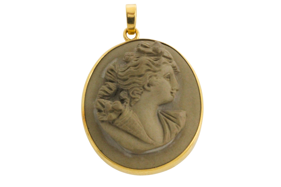 Lava Cameo in 18 carat gold-Pendants-The Antique Ring Shop
