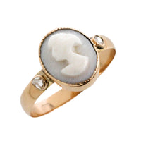 Cameo and rose diamond ring in 14 carat gold-Vintage Rings-The Antique Ring Shop