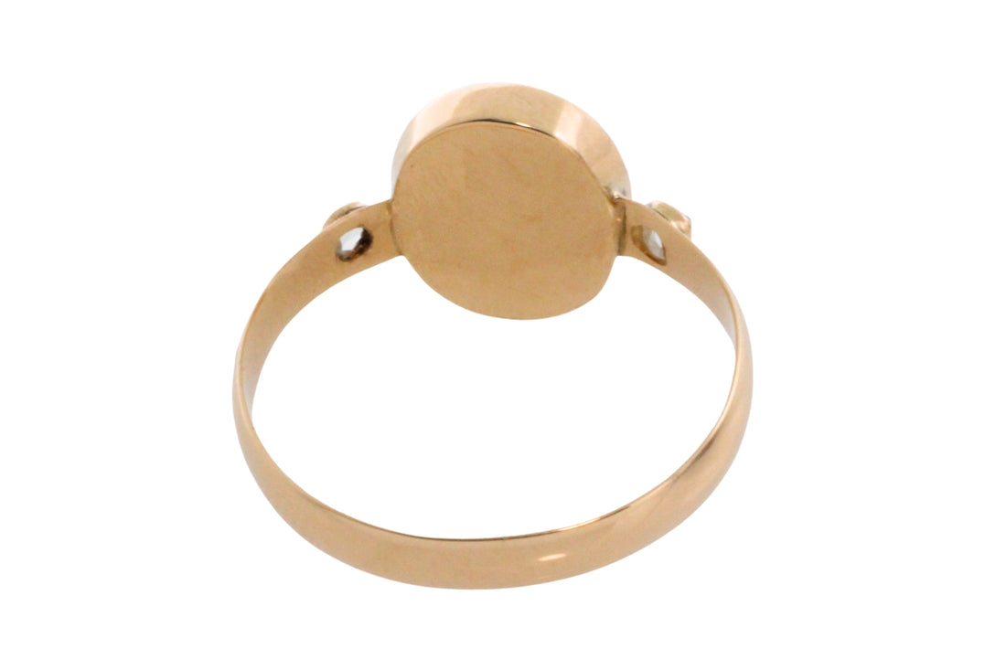 Cameo and rose diamond ring in 14 carat gold-Vintage Rings-The Antique Ring Shop