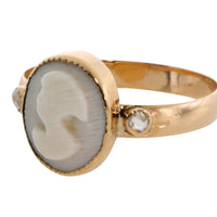 Cameo and rose diamond ring in 14 carat gold-Vintage Rings-The Antique Ring Shop