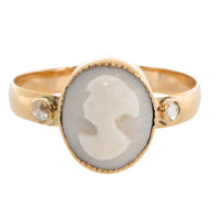 Cameo and rose diamond ring in 14 carat gold-Vintage Rings-The Antique Ring Shop