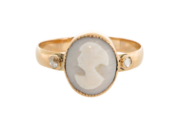 Cameo and rose diamond ring in 14 carat gold-Vintage Rings-The Antique Ring Shop