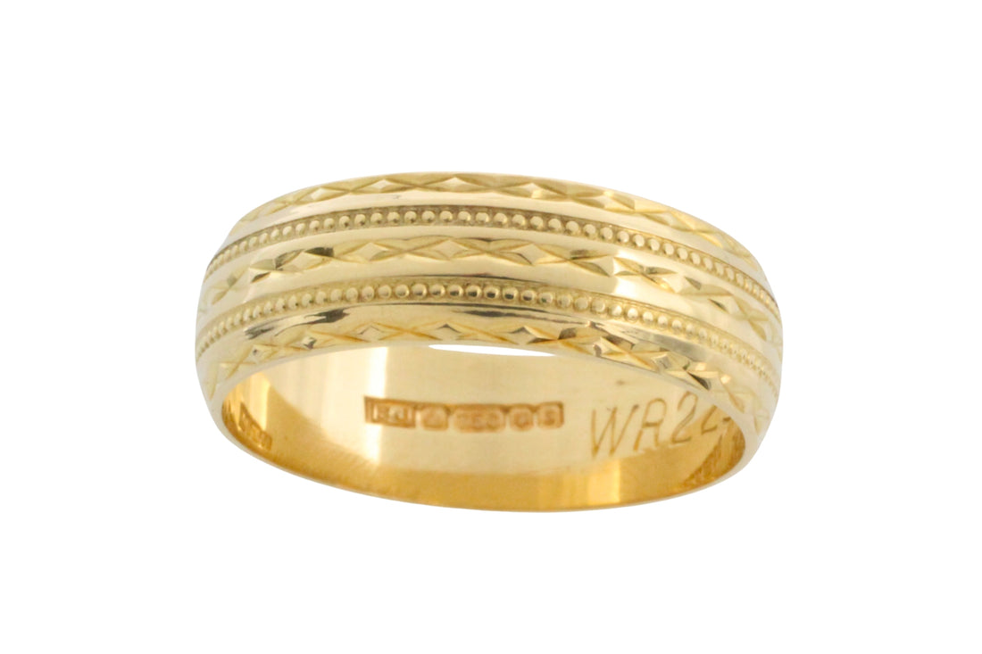 Vintage 18 carat gold band with motif-wedding rings-The Antique Ring Shop